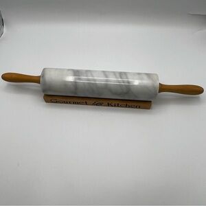 Gourmet Kitchen Heavy Marble Rolling Pin With Wood Cradle Stand near perfect c